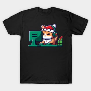 Christmas cat plays game T-Shirt